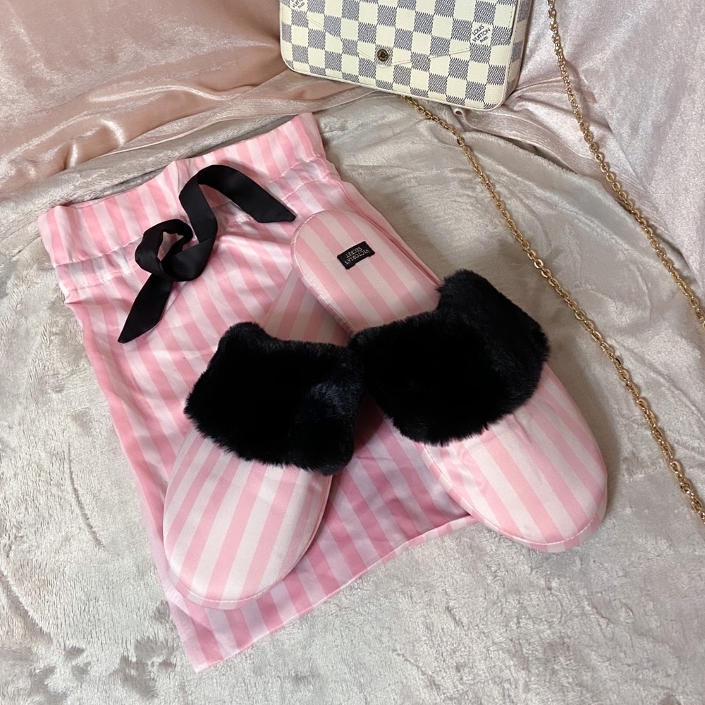 Victoria's Secret striped furry silk slippers